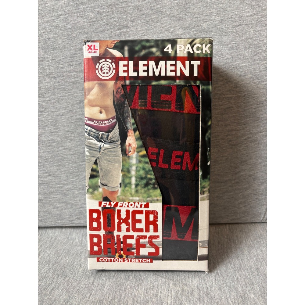 Element Mens Boxer Briefs 4 Pack Black Red Cotton Stretch Fly Front XL 40-42